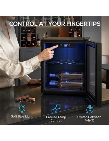 HOMCOM 12 Bottle Wine Cooler, 36 Litre Capacity, 4-16°C Tabletop Drinks Wine Fridge with Glass Door, LED Light, Black