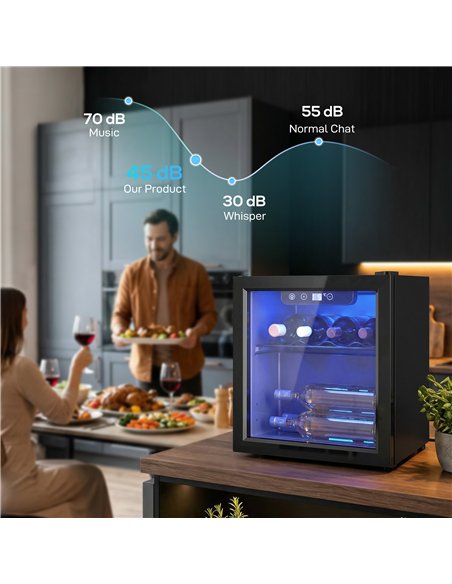 HOMCOM 12 Bottle Wine Cooler, 36 Litre Capacity, 4-16°C Tabletop Drinks Wine Fridge with Glass Door, LED Light, Black - pic 193123 | FastDaddyshop