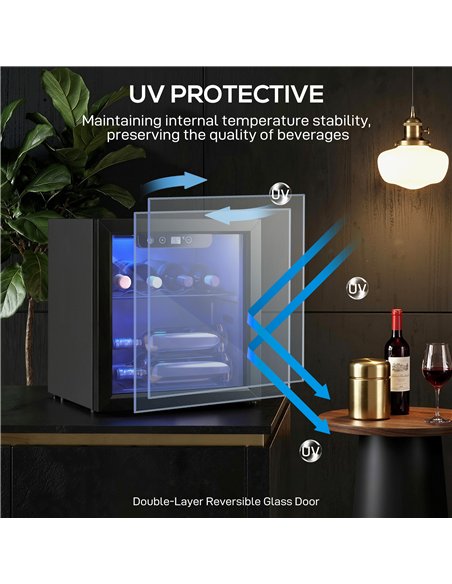 HOMCOM 12 Bottle Wine Cooler, 36 Litre Capacity, 4-16°C Tabletop Drinks Wine Fridge with Glass Door, LED Light, Black - pic 193124 | FastDaddyshop