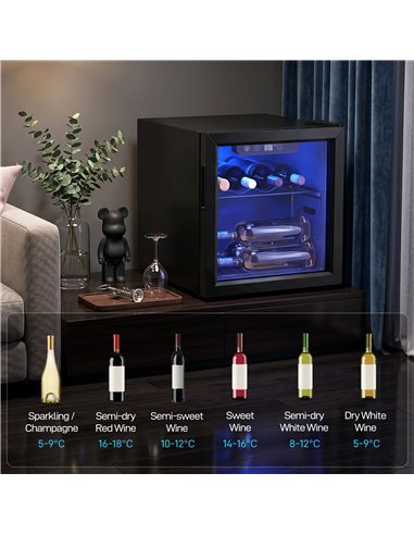 HOMCOM 12 Bottle Wine Cooler, 36 Litre Capacity, 4-16°C Tabletop Drinks Wine Fridge with Glass Door, LED Light, Black