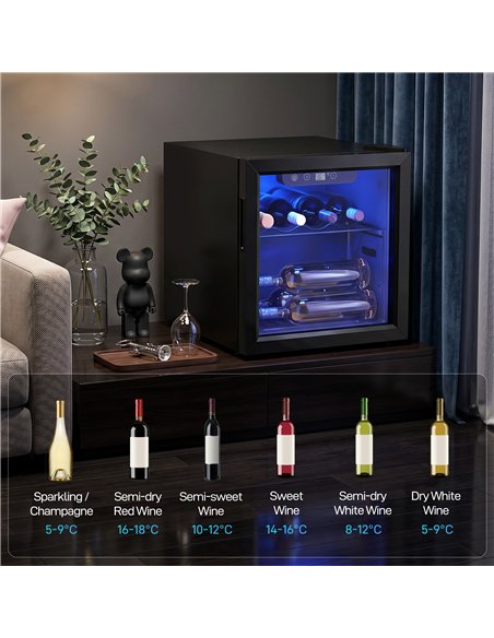 HOMCOM 12 Bottle Wine Cooler, 36 Litre Capacity, 4-16°C Tabletop Drinks Wine Fridge with Glass Door, LED Light, Black - pic 193125 | FastDaddyshop