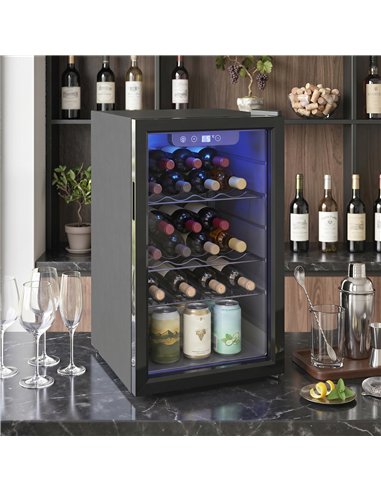 HOMCOM 24 Bottle Wine Cooler, 68 Litre Capacity, 4-16°C Freestanding Drinks Wine Fridge with Glass Door, Black