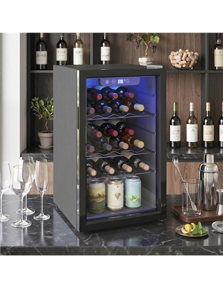 HOMCOM 24 Bottle Wine Cooler, 68 Litre Capacity, 4-16°C Freestanding Drinks Wine Fridge with Glass Door, Black - pic 193127 | FastDaddyshop