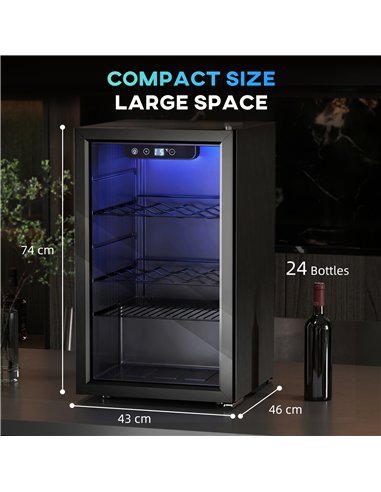 HOMCOM 24 Bottle Wine Cooler, 68 Litre Capacity, 4-16°C Freestanding Drinks Wine Fridge with Glass Door, Black
