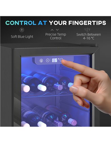HOMCOM 24 Bottle Wine Cooler, 68 Litre Capacity, 4-16°C Freestanding Drinks Wine Fridge with Glass Door, Black
