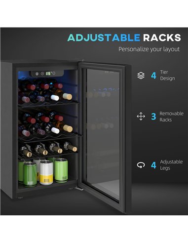 HOMCOM 24 Bottle Wine Cooler, 68 Litre Capacity, 4-16°C Freestanding Drinks Wine Fridge with Glass Door, Black