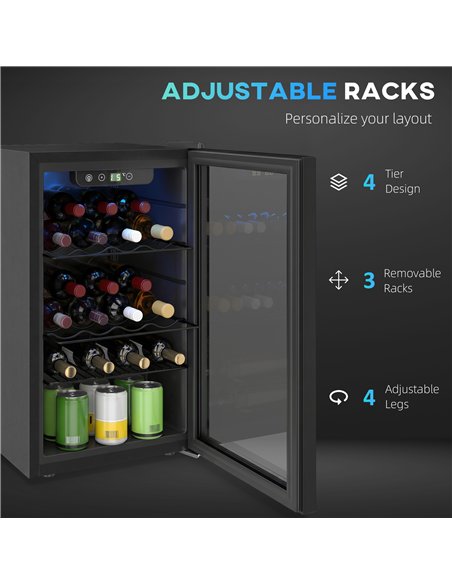 HOMCOM 24 Bottle Wine Cooler, 68 Litre Capacity, 4-16°C Freestanding Drinks Wine Fridge with Glass Door, Black - pic 193131 | FastDaddyshop