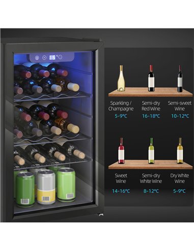 HOMCOM 24 Bottle Wine Cooler, 68 Litre Capacity, 4-16°C Freestanding Drinks Wine Fridge with Glass Door, Black