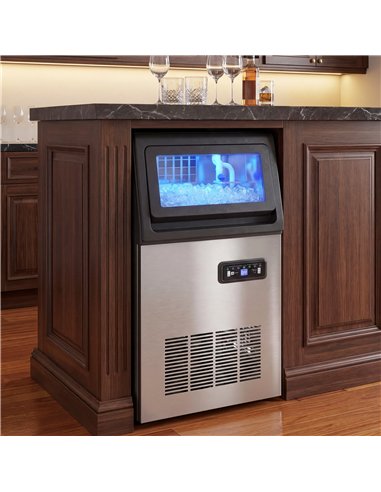 HOMCOM Commercial Ice Maker Machine, 36kg/24H Stainless Steel Under Counter or Freestanding Ice Machine, Silver