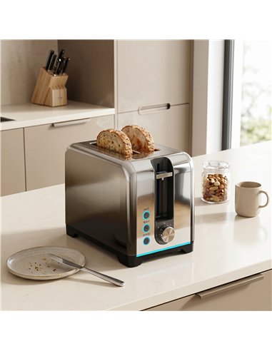 HOMCOM 2 Slice Toaster with 7 Browning Levels, Reheat, Defrost and Cancel Functions