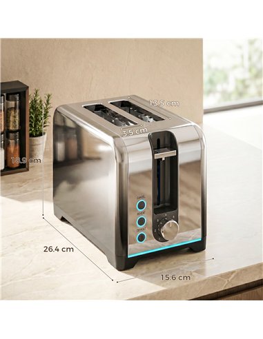 HOMCOM 2 Slice Toaster with 7 Browning Levels, Reheat, Defrost and Cancel Functions