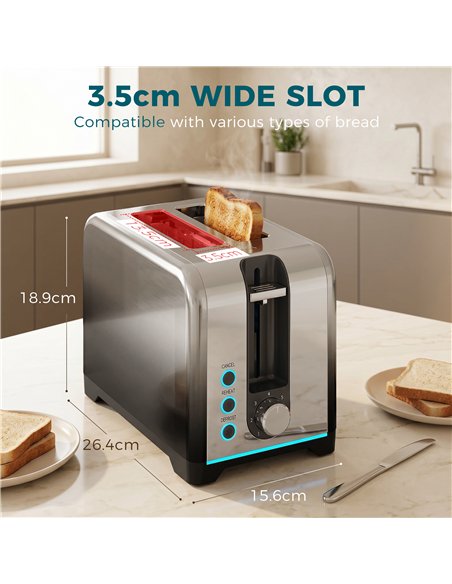 HOMCOM 2 Slice Toaster with 7 Browning Levels, Reheat, Defrost and Cancel Functions - pic 193147 | FastDaddyshop