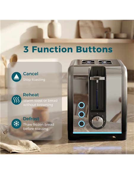 HOMCOM 2 Slice Toaster with 7 Browning Levels, Reheat, Defrost and Cancel Functions - pic 193149 | FastDaddyshop