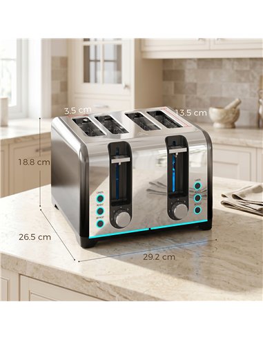 HOMCOM 4 Slice Toaster with 7 Browning Levels, Reheat, Defrost and Cancel Functions