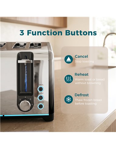HOMCOM 4 Slice Toaster with 7 Browning Levels, Reheat, Defrost and Cancel Functions