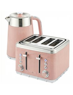 HOMCOM Electric Stainless Steel Kettle and Toaster Set, 3000W 1.7L UK Strix Thermostat Fast Boil Kettle Pink
