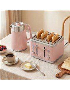 HOMCOM Electric Stainless Steel Kettle and Toaster Set, 3000W 1.7L UK Strix Thermostat Fast Boil Kettle Pink 2