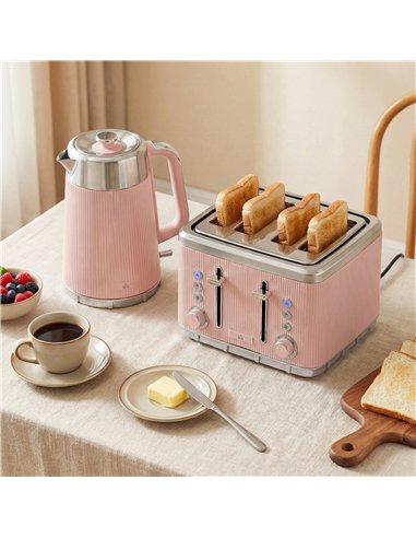 HOMCOM Electric Stainless Steel Kettle and Toaster Set, 3000W 1.7L UK Strix Thermostat Fast Boil Kettle Pink