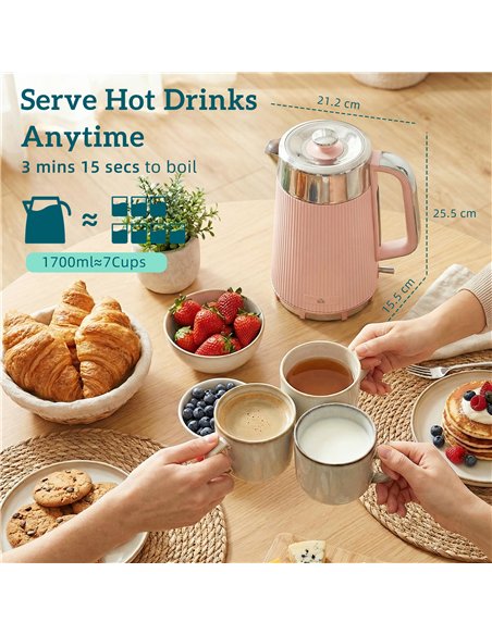 HOMCOM Electric Stainless Steel Kettle and Toaster Set, 3000W 1.7L UK Strix Thermostat Fast Boil Kettle Pink - pic 193164 | FastDaddyshop