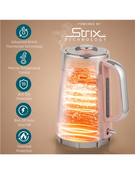 HOMCOM Electric Stainless Steel Kettle and Toaster Set, 3000W 1.7L UK Strix Thermostat Fast Boil Kettle Pink - pic 193165 | FastDaddyshop