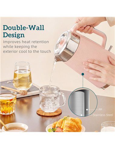 HOMCOM Electric Stainless Steel Kettle and Toaster Set, 3000W 1.7L UK Strix Thermostat Fast Boil Kettle Pink