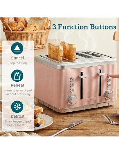 HOMCOM Electric Stainless Steel Kettle and Toaster Set, 3000W 1.7L UK Strix Thermostat Fast Boil Kettle Pink