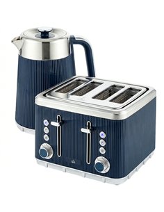 HOMCOM Electric Stainless Steel Kettle and Toaster Set, 3000W 1.7L UK Strix Thermostat Dark Blue