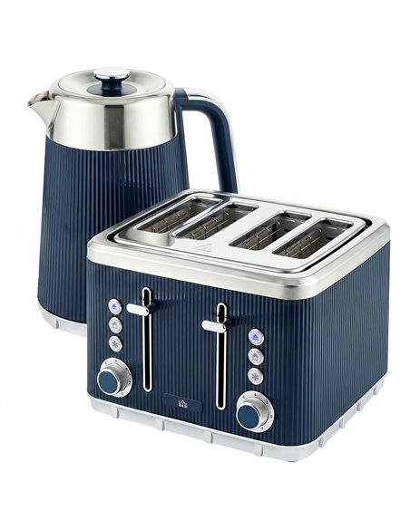 HOMCOM Electric Stainless Steel Kettle and Toaster Set, 3000W 1.7L UK Strix Thermostat Dark Blue - pic 193171 | FastDaddyshop