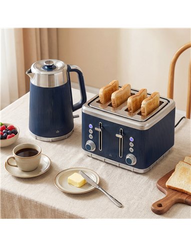 HOMCOM Electric Stainless Steel Kettle and Toaster Set, 3000W 1.7L UK Strix Thermostat Dark Blue