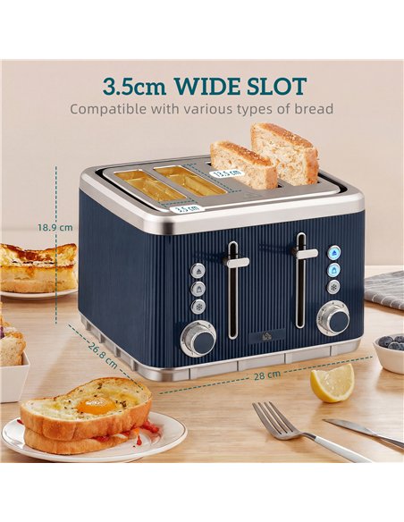 HOMCOM Electric Stainless Steel Kettle and Toaster Set, 3000W 1.7L UK Strix Thermostat Dark Blue - pic 193176 | FastDaddyshop