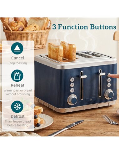 HOMCOM Electric Stainless Steel Kettle and Toaster Set, 3000W 1.7L UK Strix Thermostat Dark Blue