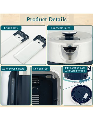 HOMCOM Electric Stainless Steel Kettle and Toaster Set, 3000W 1.7L UK Strix Thermostat Dark Blue