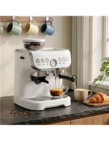 HOMCOM Bean to Cup Coffee Machine, Espresso Machine with Integrated Bean Grinder & Steam Wand, White