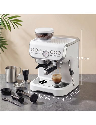 HOMCOM Bean to Cup Coffee Machine, Espresso Machine with Integrated Bean Grinder & Steam Wand, White
