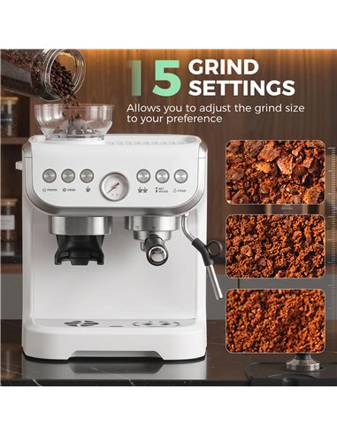HOMCOM Bean to Cup Coffee Machine, Espresso Machine with Integrated Bean Grinder & Steam Wand, White
