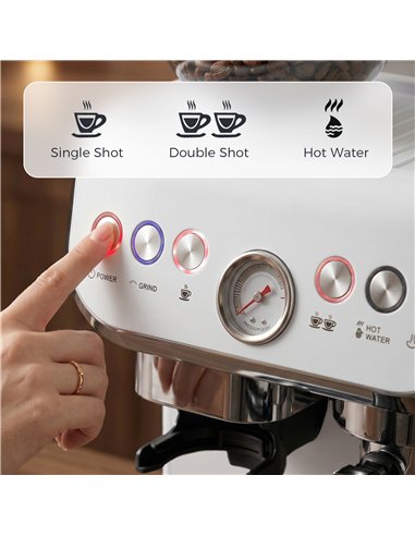 HOMCOM Bean to Cup Coffee Machine, Espresso Machine with Integrated Bean Grinder & Steam Wand, White