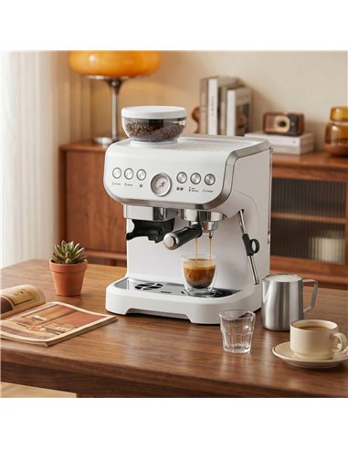 HOMCOM Bean to Cup Coffee Machine, Espresso Machine with Integrated Bean Grinder & Steam Wand, White