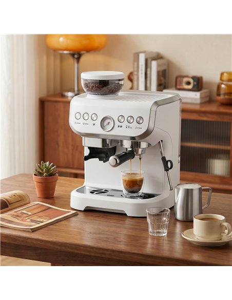 HOMCOM Bean to Cup Coffee Machine, Espresso Machine with Integrated Bean Grinder & Steam Wand, White - pic 193187 | FastDaddyshop
