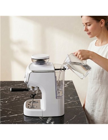 HOMCOM Bean to Cup Coffee Machine, Espresso Machine with Integrated Bean Grinder & Steam Wand, White