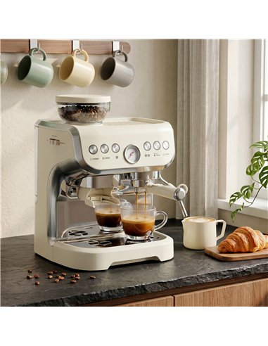 HOMCOM Bean to Cup Coffee Machine, Espresso Machine with Integrated Bean Grinder & Steam Wand, Cream White