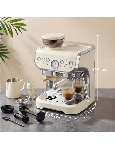 HOMCOM Bean to Cup Coffee Machine, Espresso Machine with Integrated Bean Grinder & Steam Wand, Cream White