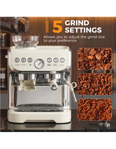 HOMCOM Bean to Cup Coffee Machine, Espresso Machine with Integrated Bean Grinder & Steam Wand, Cream White