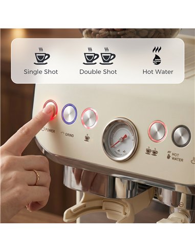 HOMCOM Bean to Cup Coffee Machine, Espresso Machine with Integrated Bean Grinder & Steam Wand, Cream White