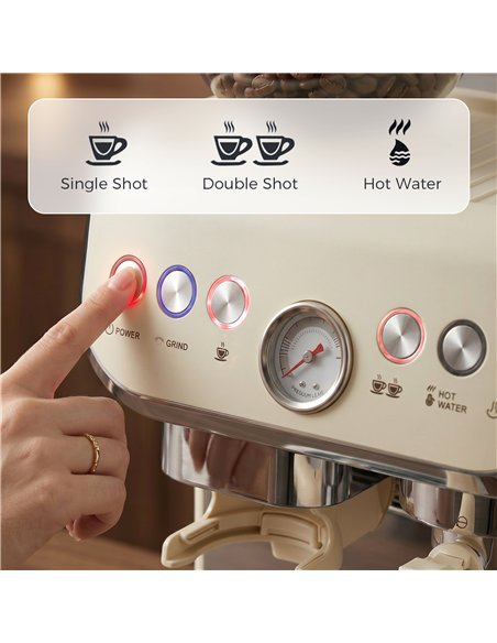HOMCOM Bean to Cup Coffee Machine, Espresso Machine with Integrated Bean Grinder & Steam Wand, Cream White - pic 193195 | FastDaddyshop