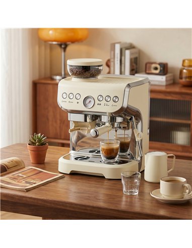 HOMCOM Bean to Cup Coffee Machine, Espresso Machine with Integrated Bean Grinder & Steam Wand, Cream White