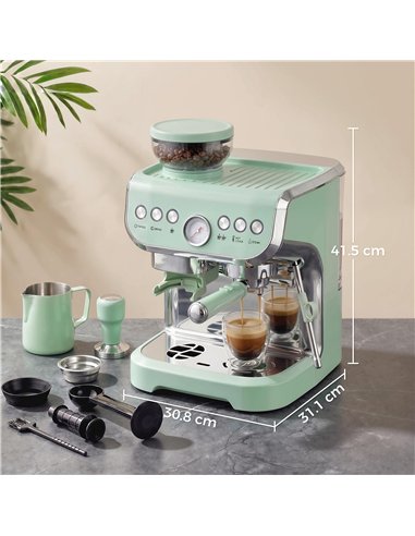HOMCOM Bean to Cup Coffee Machine, Espresso Machine with Integrated Bean Grinder & Steam Wand, Light Green