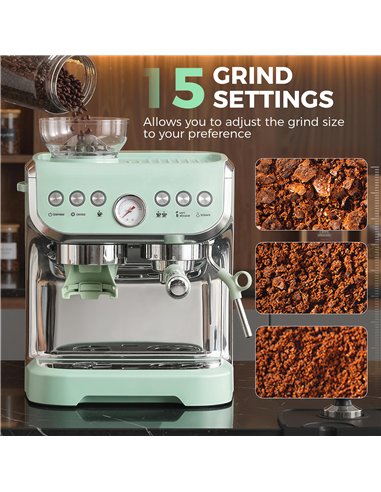 HOMCOM Bean to Cup Coffee Machine, Espresso Machine with Integrated Bean Grinder & Steam Wand, Light Green