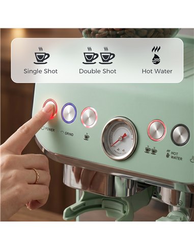 HOMCOM Bean to Cup Coffee Machine, Espresso Machine with Integrated Bean Grinder & Steam Wand, Light Green
