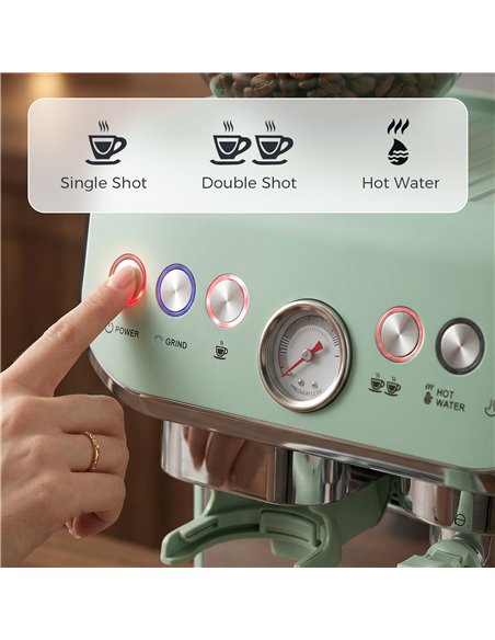 HOMCOM Bean to Cup Coffee Machine, Espresso Machine with Integrated Bean Grinder & Steam Wand, Light Green - pic 193204 | FastDaddyshop