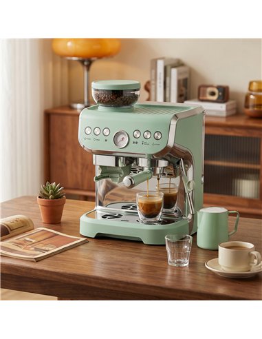 HOMCOM Bean to Cup Coffee Machine, Espresso Machine with Integrated Bean Grinder & Steam Wand, Light Green
